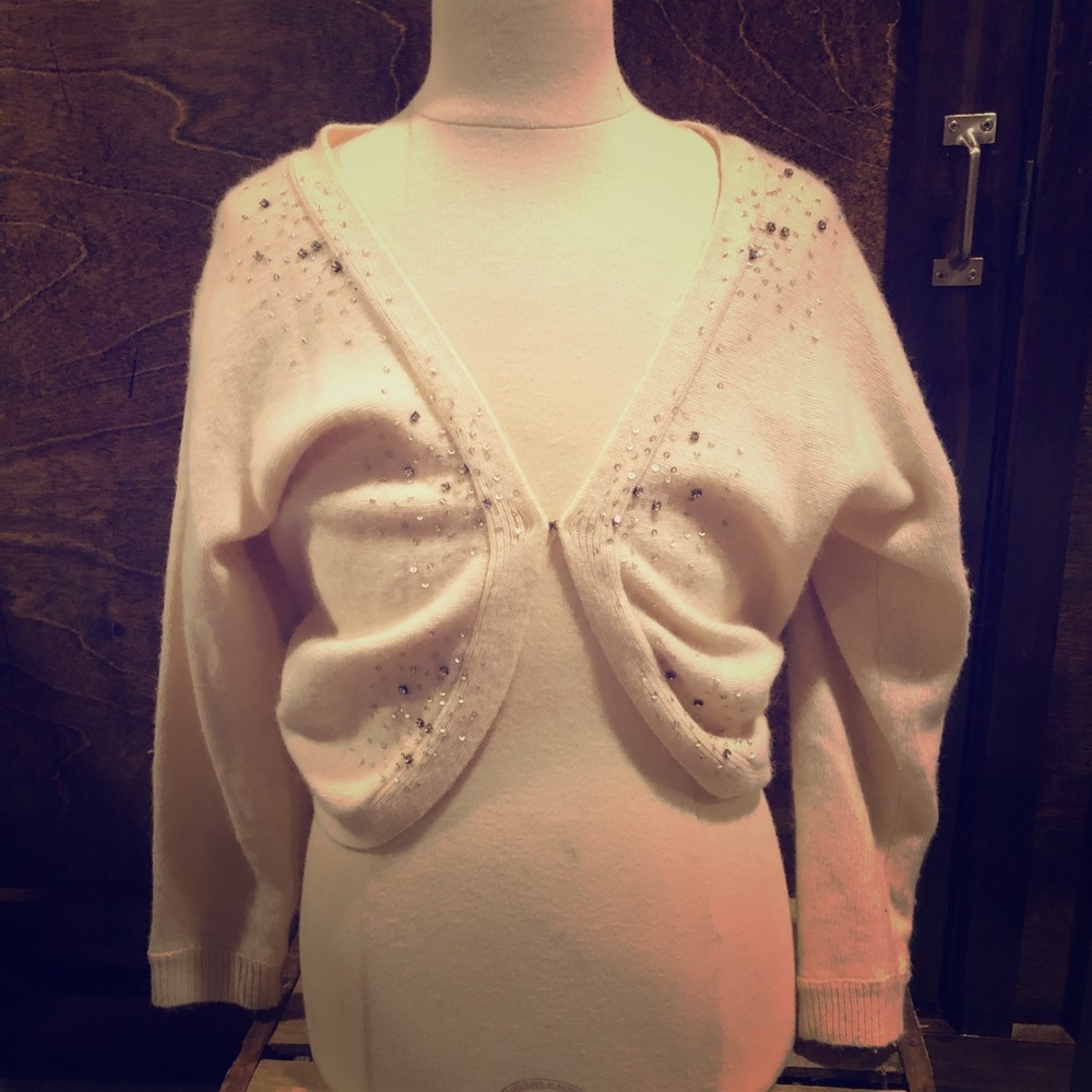 Abercrombie & Fitch Ivory Embellished Cropped Cardigan Shrug